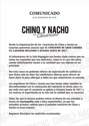 ¡Vuelve y juega! Chino y Nacho cancelan concierto en Las Palmas