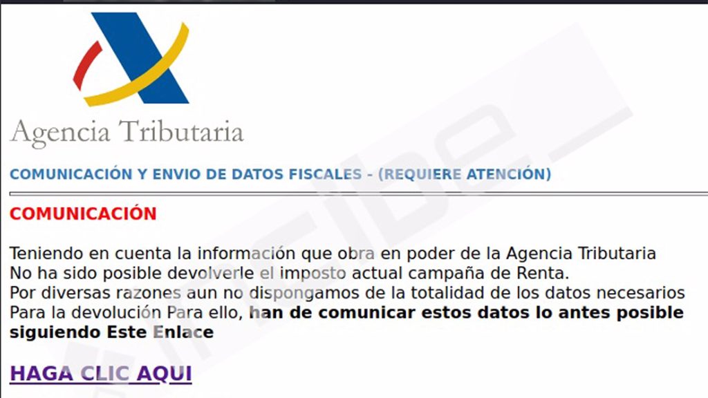 Alertan de una estafa con emails que suplantan a la Agencia Tributaria ...